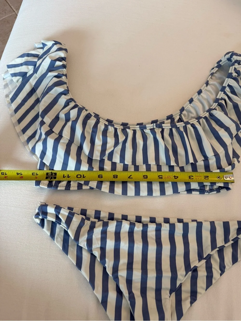 AMUSE SOCIETY (L)- Blue and White ruffle bandeau top and matching bottom
